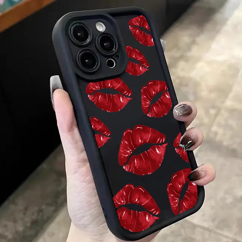 

Soft Phone Case For Xiaomi Poco X7 Pro 5G X6 X5 X3 F5 F6 F7 M6 With Burning Red Lips Design Silicone Shockproof TPU Bumper Cover