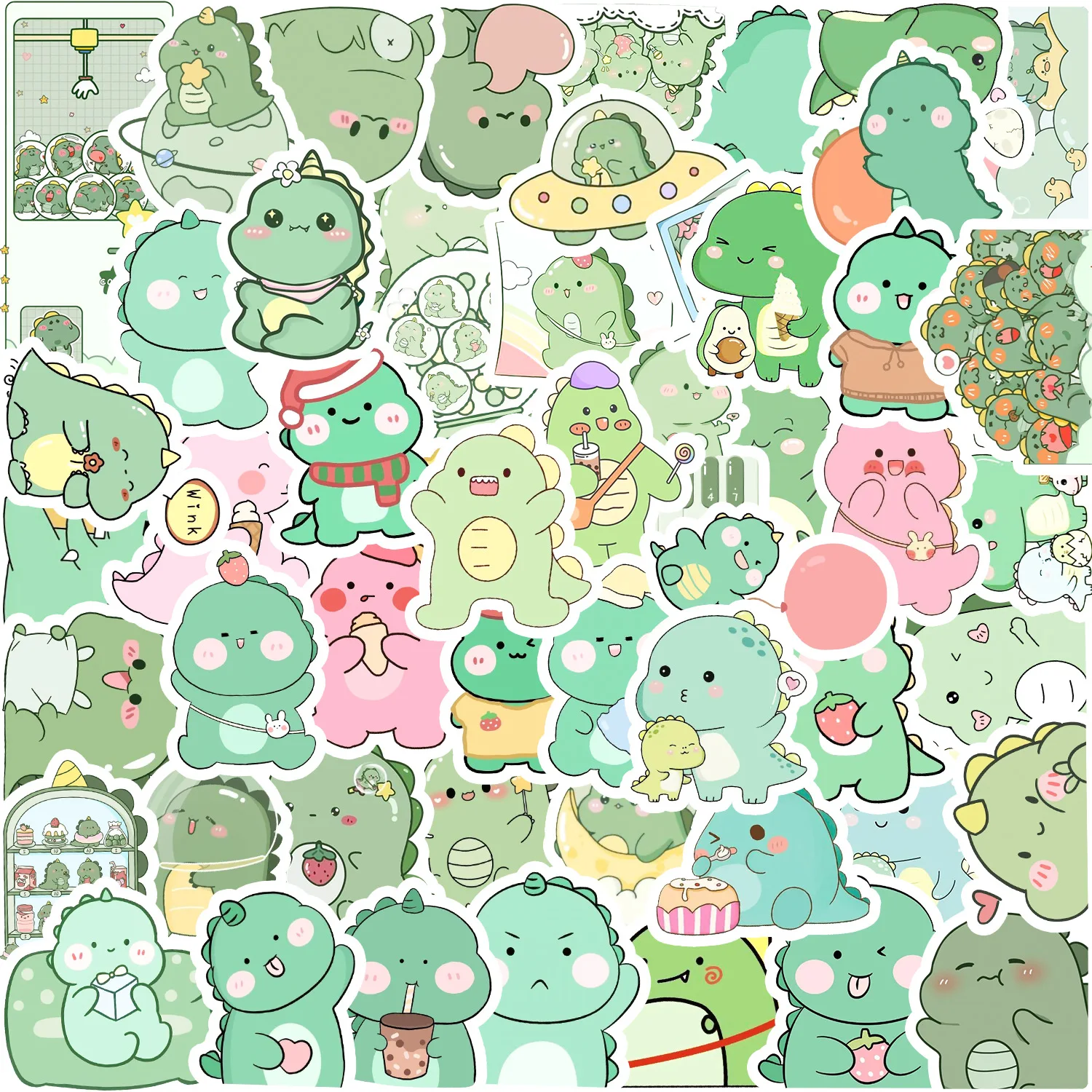 10/30/50PCS New Trend Cute Cartoon Anime Green Dinosaur Graffiti Interior Decoration Aesthetics DIY Book Sticker Toys Wholesale