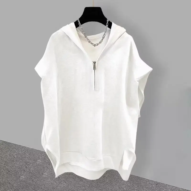 Korean Version Summer Men's 2024 New Spliced Hooded Zipper Fashion Solid Color Versatile Casual Loose Sleeveless Vest Tops