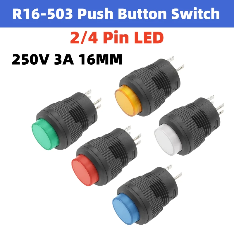 R16-503A / R16-503B / R16-503AD / R16-503BD Latching Power Push Button Switch | Illuminated & Non-Illuminated Types