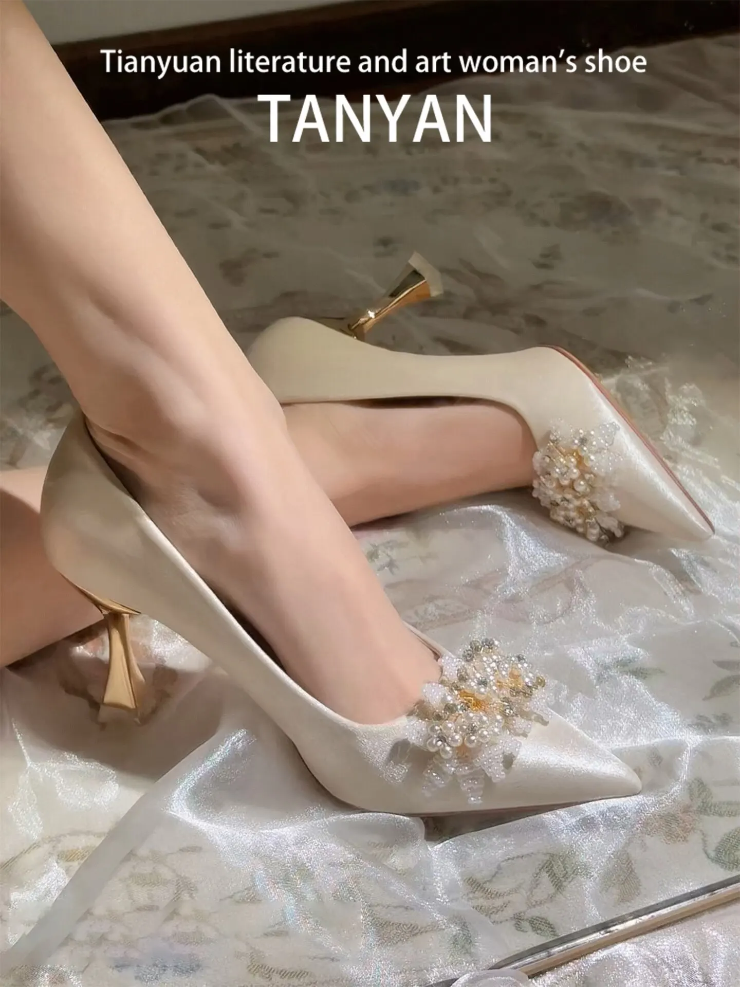 【Outlet Clearance】High heels for women 2026new autumn pointed-toe pearl bridal shoes, wedding and engagement shoes, single shoes