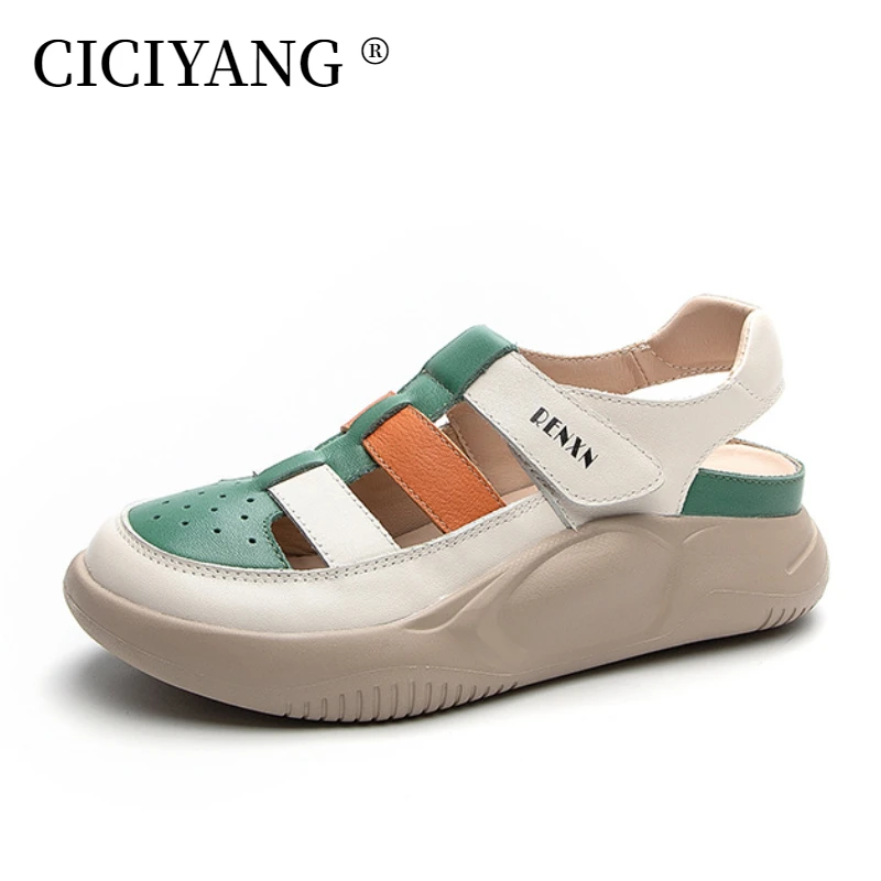 

CICIYANG Gladiator Sandals Woman Genuine Cowhide Leather 2024 New Chunky Platform Summer Beach Shoes for Ladies Nurse Shoes