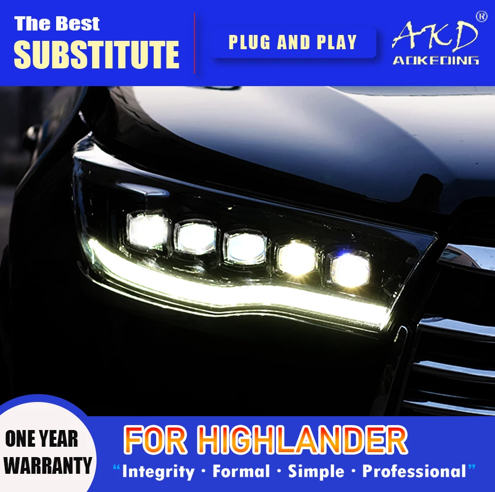 

AKD Head Lamp for Toyota Highlander LED Headlight 2015-2017 Headlights DRL Turn Signal High Beam Angel Eye Projector Lens