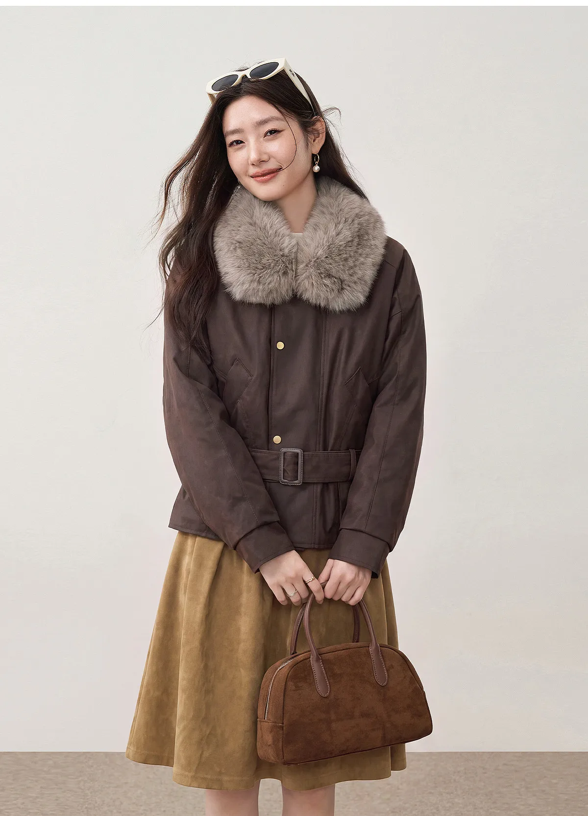 SENTUBILA Women Winter 90% White Duck Down Jacket 2026 Office Ladies Commuter Warm Faux Fur Hooded Belt jacket Woman W64YD8064