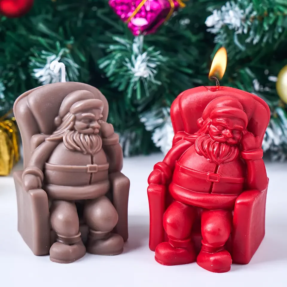 Sitting Sofa Santa Claus Candle Silicone Mold DIY Cute Napping Old Man Resin Mould 3D Gypsum Making Xmas Eve Gifts Home Decor