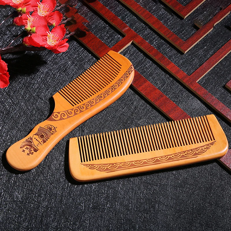 Natural Peach Wood Comb Anti-Static Wide Tooth Hair Combs Head Massage Hair Care Comb Detangling Portable