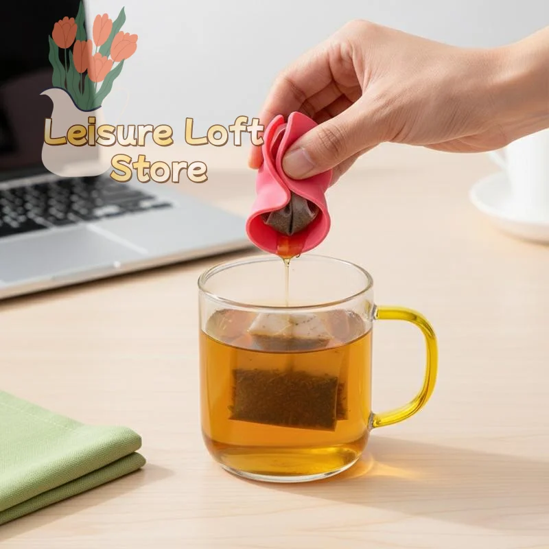 Silicone Tea Bag Holder Handle Squeezer Combo With Reusable Mug Lid For Innovative Tea Brewing Solution