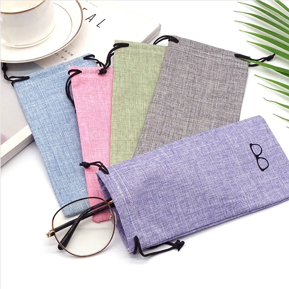 

Smooth Linen Fabric Acceaaories Container Portable Phone Bag Sunglasses Bag Glasses Storage Draw Bags Glasses Bags