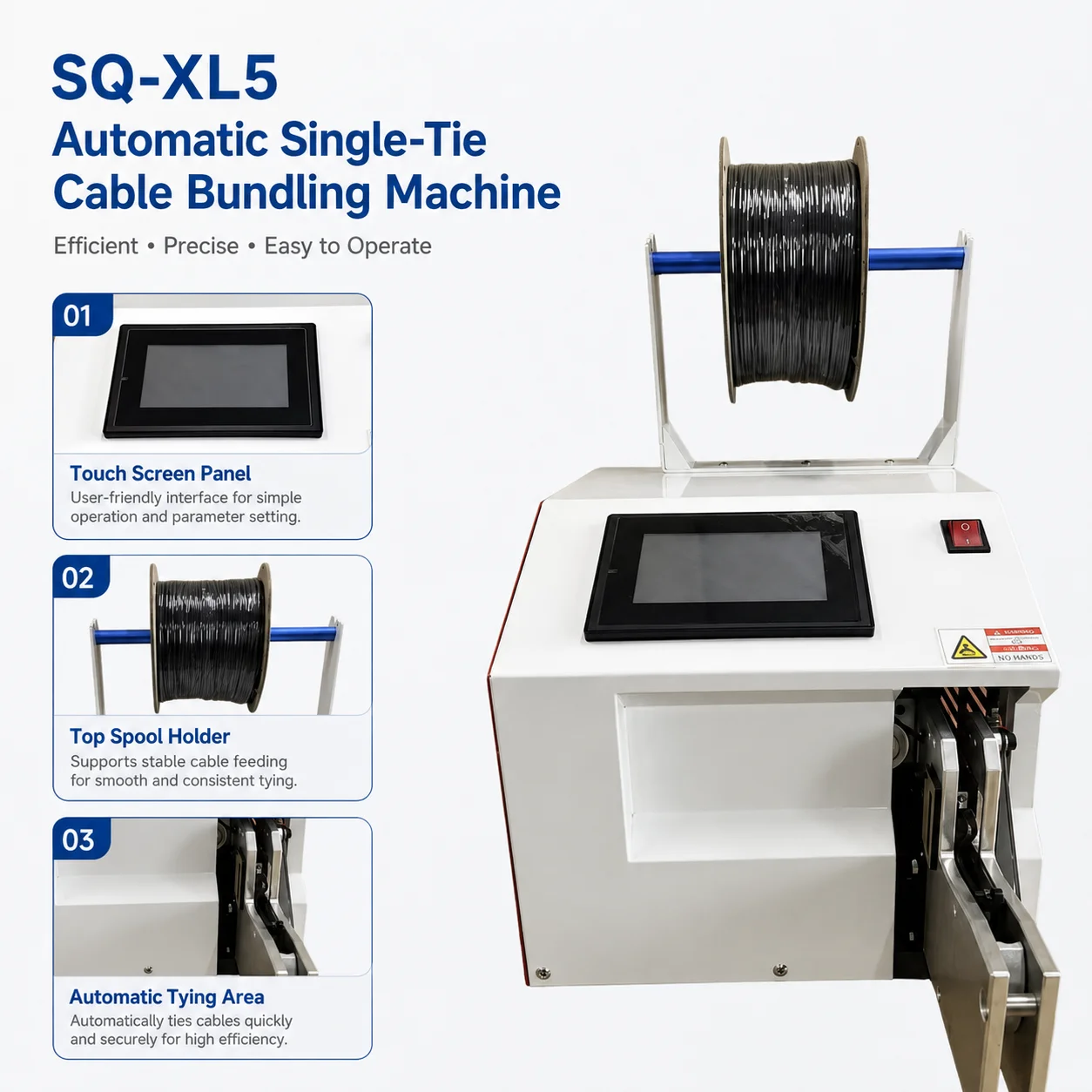 0.6s Fast Cycle Wire Winding And Tying Machine 5-30 Mm Diameter Touch Screen For AC/DC Power Cord Harness