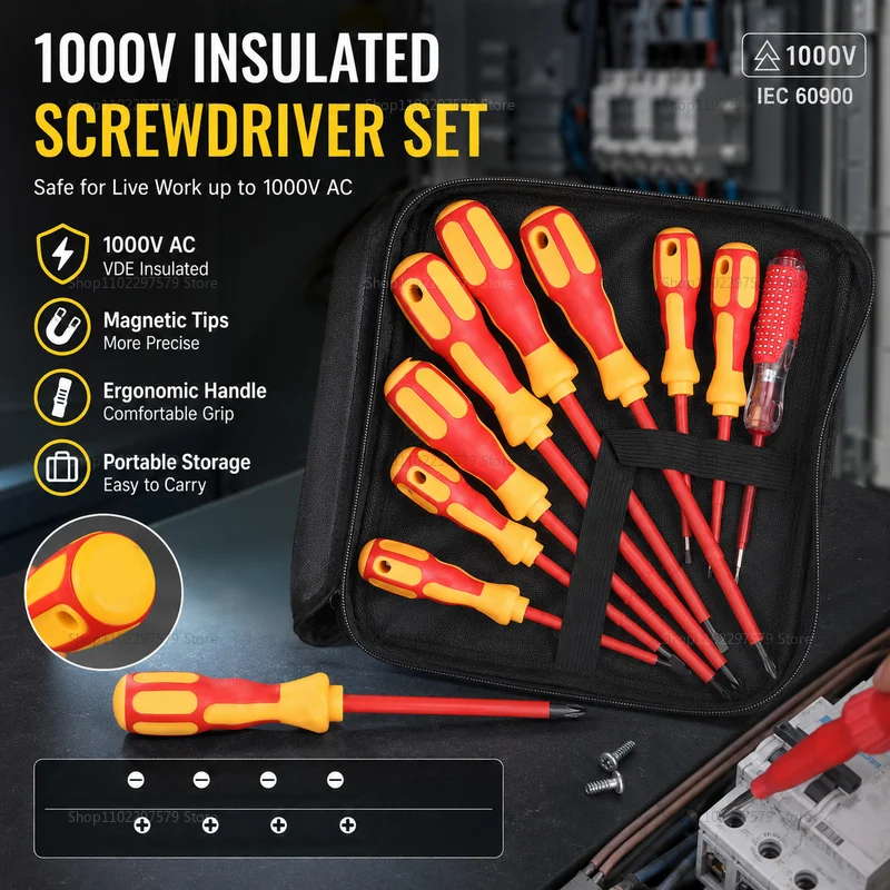 Conjunto de ferramentas manuais para eletricista, com chave de fenda magnética, brocas phillips isoladas, multiferramenta para reparos elétricos em casa