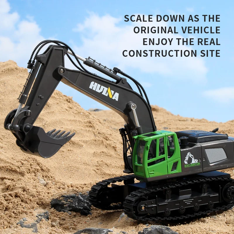 HUINA 1558 RC Excavator 1/18 11CH Rechargeable Remote Control Car Model Outdoor Toys for Kids Gifts TH20314