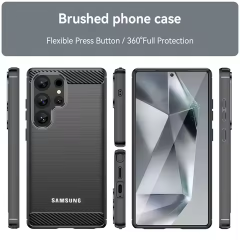 Luxury Carbon Fiber Silicone Case For Samsung S25 S24 S23 S22 S21 S20 Edge Ultra Plus FE A56/36/26/16/06 A55/35/25/15/05S Cover