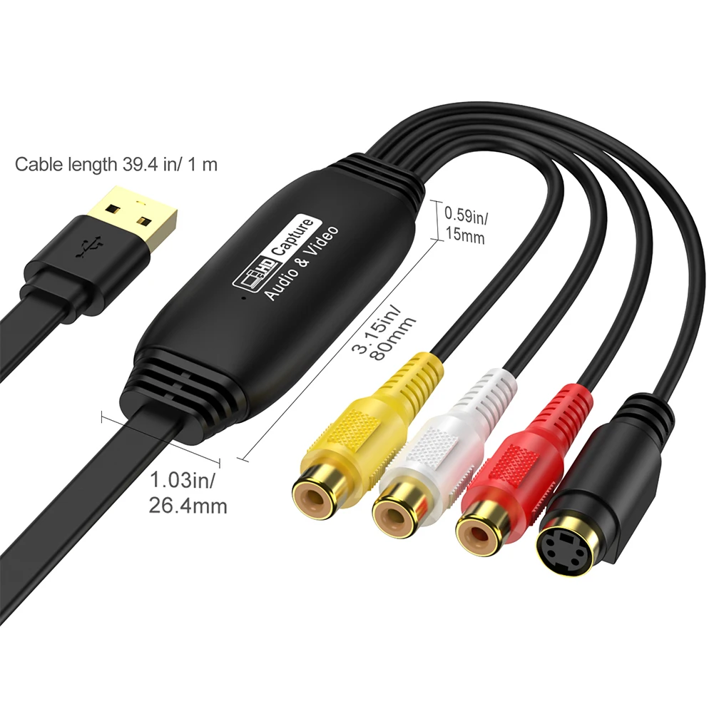 بطاقة التقاط الفيديو USB VHS VCR TV DVD بطاقة محول التقاط الصوت RCA إلى USB محول الفيديو لـ /PC