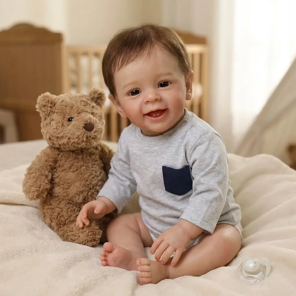 20 Zoll große Reborn-Puppe, süße, realistische, weiche Vinylpuppe mit süßem Lächeln und vollständigem Zubehör, geeignet für Kinder ab 3 Jahren.