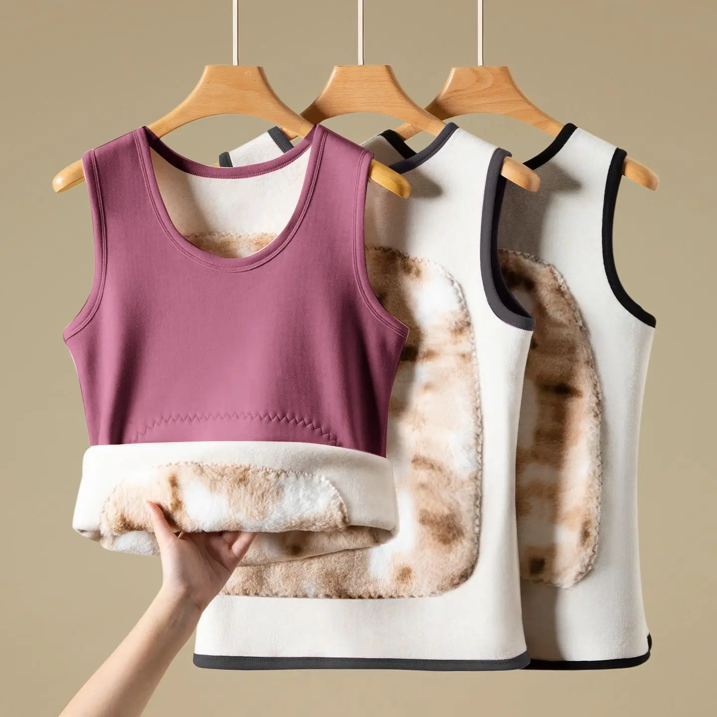 Thickened Fleece Warm Patch Vest Women's Winter Autumn Integrated Fleece Alpaca Wool Gastric Protection Vest Top Layer