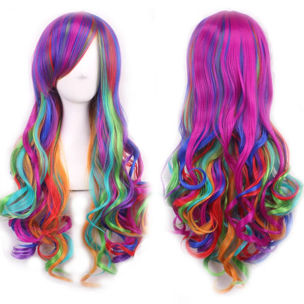 

Synthetic Hair Gradient Long Wavy Hippy Halloween Cosplay Curly Party Props Stylish Design Comfortable Charming