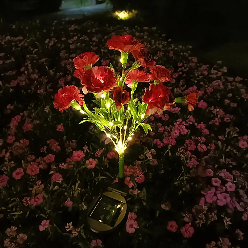 

All-weather Solar Path Light Waterproof Solar Powered Carnation Flower Shape Lawn Lamp with 10 Heads for Outdoor Decor Auto