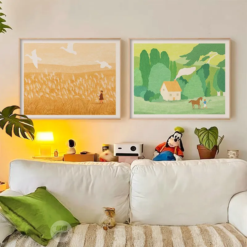 

Korean Style Creamy Canvas Painting Pastel Landscape Poster for Living Room Bedroom Wall Art Aesthetic Picture