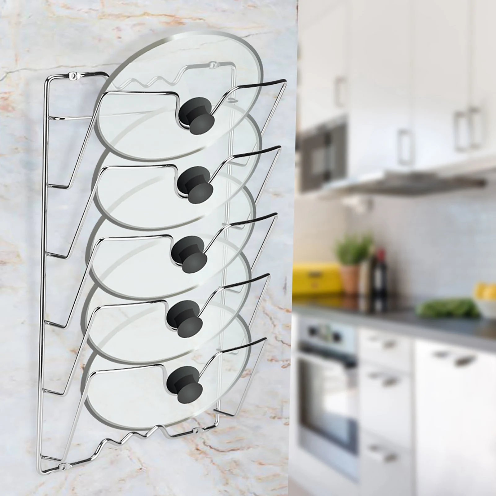 Pan Lid Holder Pot Lid Holder Pan Lid Storage Rack Wall/Door Mounted Kitchen Cabinet Storage Rack Holder for Pot & Pan Lids