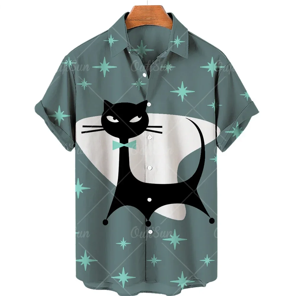 Summer Unisex Hawaiian Shirt Men\'s Kawaii Cat Fashion T-Shirt 3D Printed Men\'s Shirt Casual Short Sleeve Tops Oversized Clothes