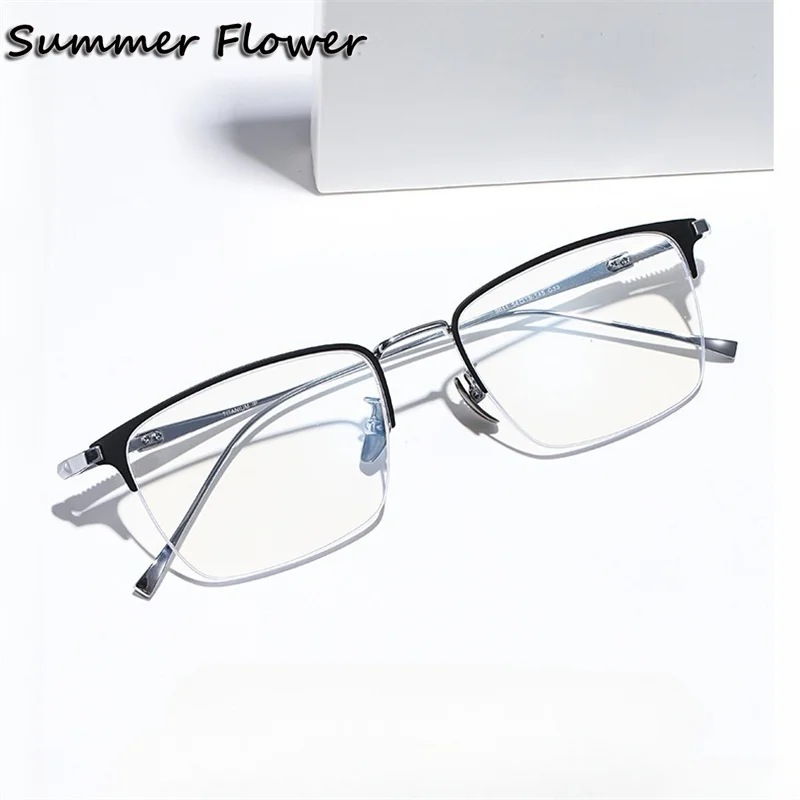 

140 mm Man Eyeglasses Titanium Frame Flexible Glasses Semi Rim Medium Optical Prescription Eyewear Fashion Design Gafas 54 mm