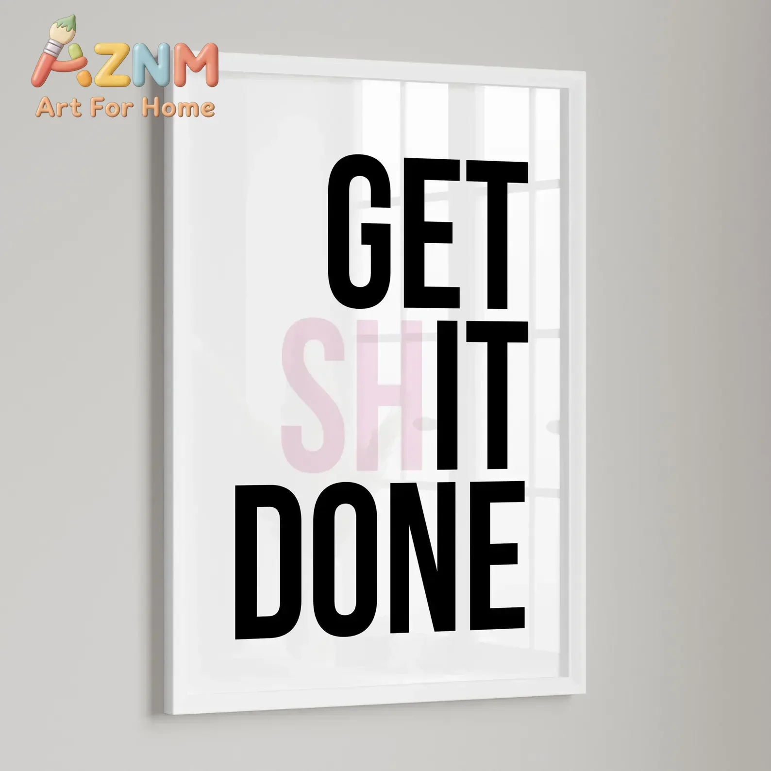 AZNM Frameless Canvas Wall Art Get It Done Motivational Typography Print Minimalist Black Pink Text Poster Office Bedroom Wall D