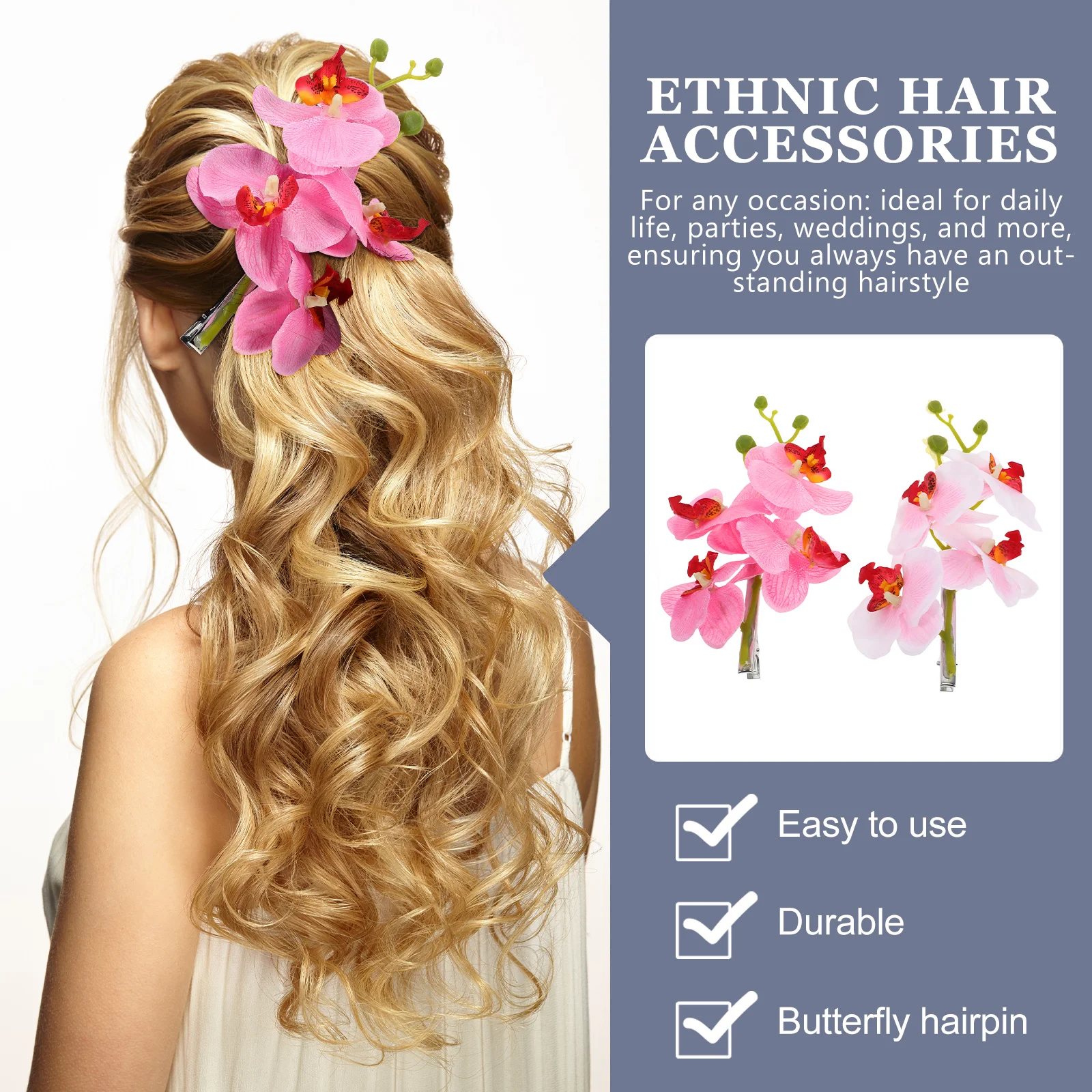 

2Pcs Sophisticated Bride Hair Clips Faux Orchid Floral Accessories for Women Wedding Prom Everyday Parties Decorative Hair Pins