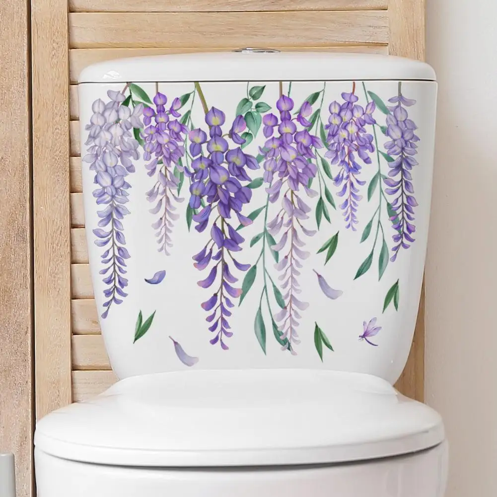 Wisteria Vine Toilet Sticker Removable Self-adhesive Waterproof PVC Living Room Wall Art Bathroom Toilet Lid Decoration Decal