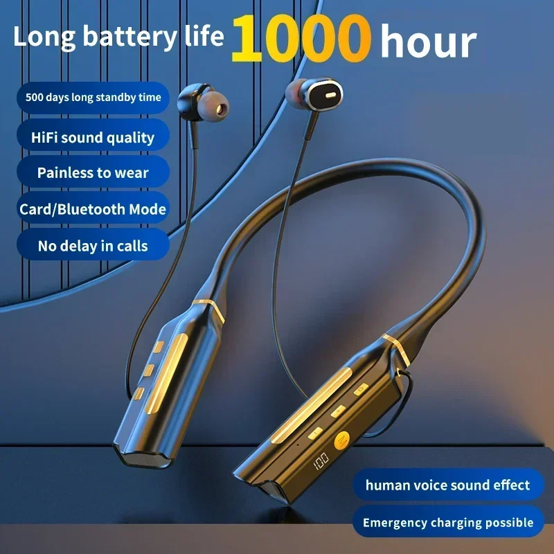 1000 Hours Playback Wireless Headphones Neckband Earphone Bluetooth Bass Headset Sports Waterproof Earplugs Can Be As Power Bank