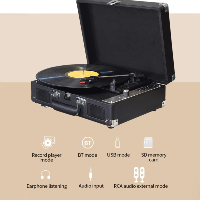 Vintage Vinyl Record Player BT Phonograph USB Recording 33/45/78RPM Support for 7/10/12inch Vinyl Record Turntable Record Player