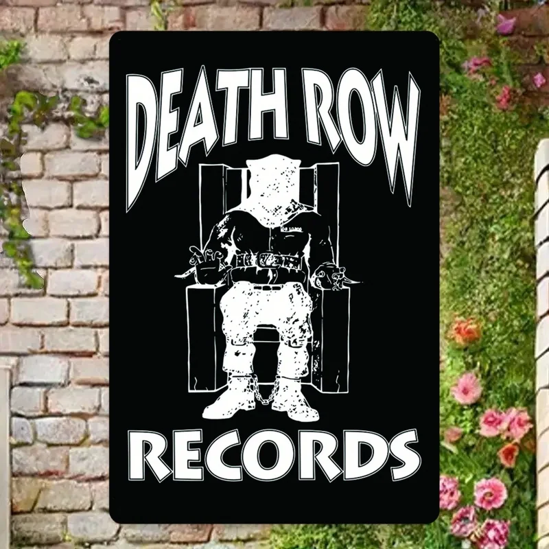 Death Row Records Vintage Metal Wall Sign - Retro Iron Decor for Home, Garden, Bar, or Garage - es - Black & White Artwork with
