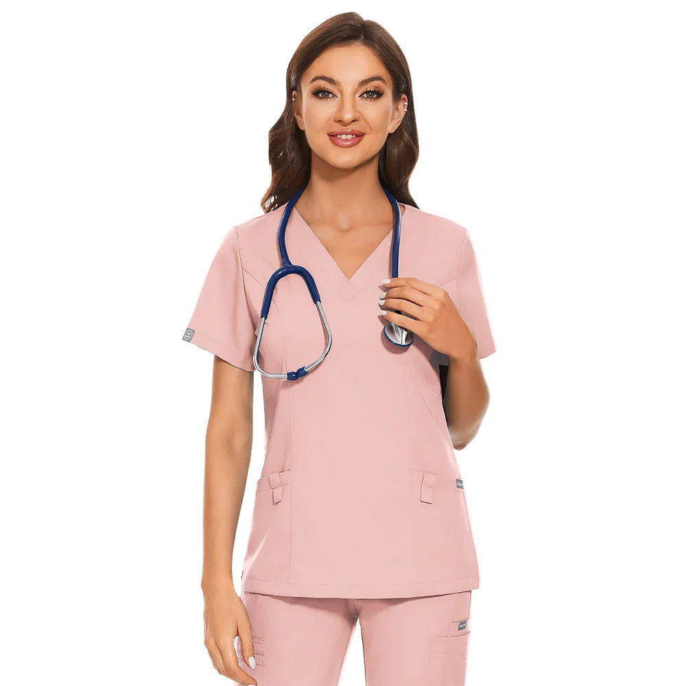 Hotel Blouse Women's Nursing Scrub Top V-neck Pocket Care Workers T-shirt New Nursing Accessories Nurse Uniformes Clinicos Mujer