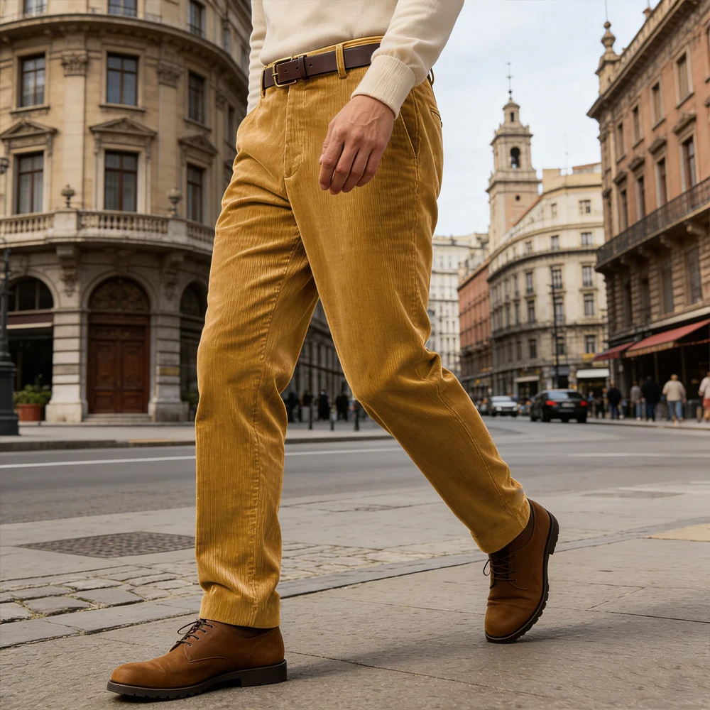 

Мужские вельветовые брюки с высокой талией, прямого кроя, классические, немнущиеся, для делового повседневного стиля, уличной моды