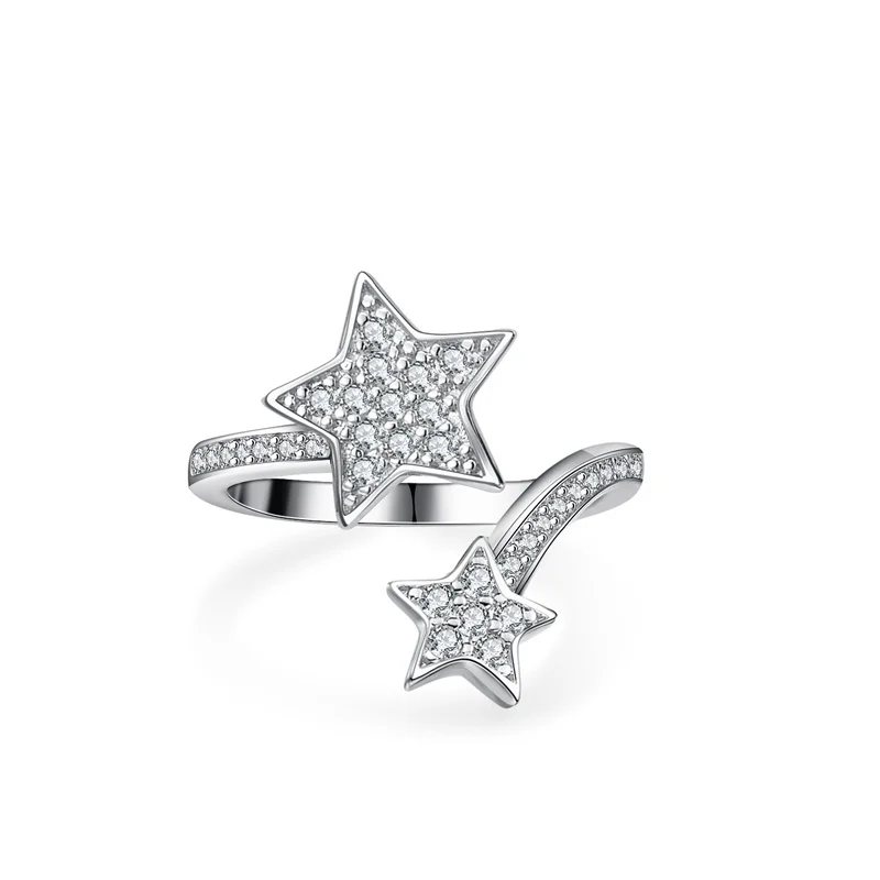 KM193 Lefei Fashion Trend Luxury Classic Diamond-set Color D Moissanite Ajustable Star Ring Charms Women Silver 925 Jewelry Gift