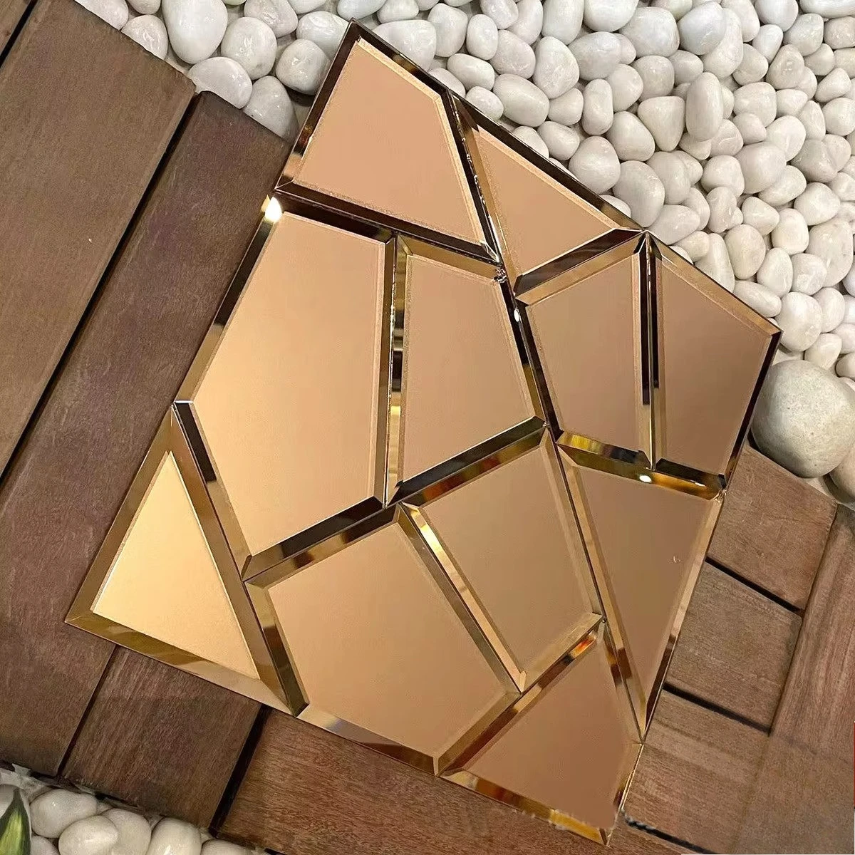 fi-22Pcs/Box Upscale Coffee Mirror Glass Mosaic Tiles Self-Adhesive Gold Brick Flat Wall Stickers for Home Background Decoration