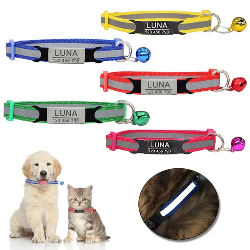 Nylon Collar Reflective Custom Personalized ID Free Engraving Cat Small Dog Cute Nylon Adjustable for Puppy Kittens Necklace Dog