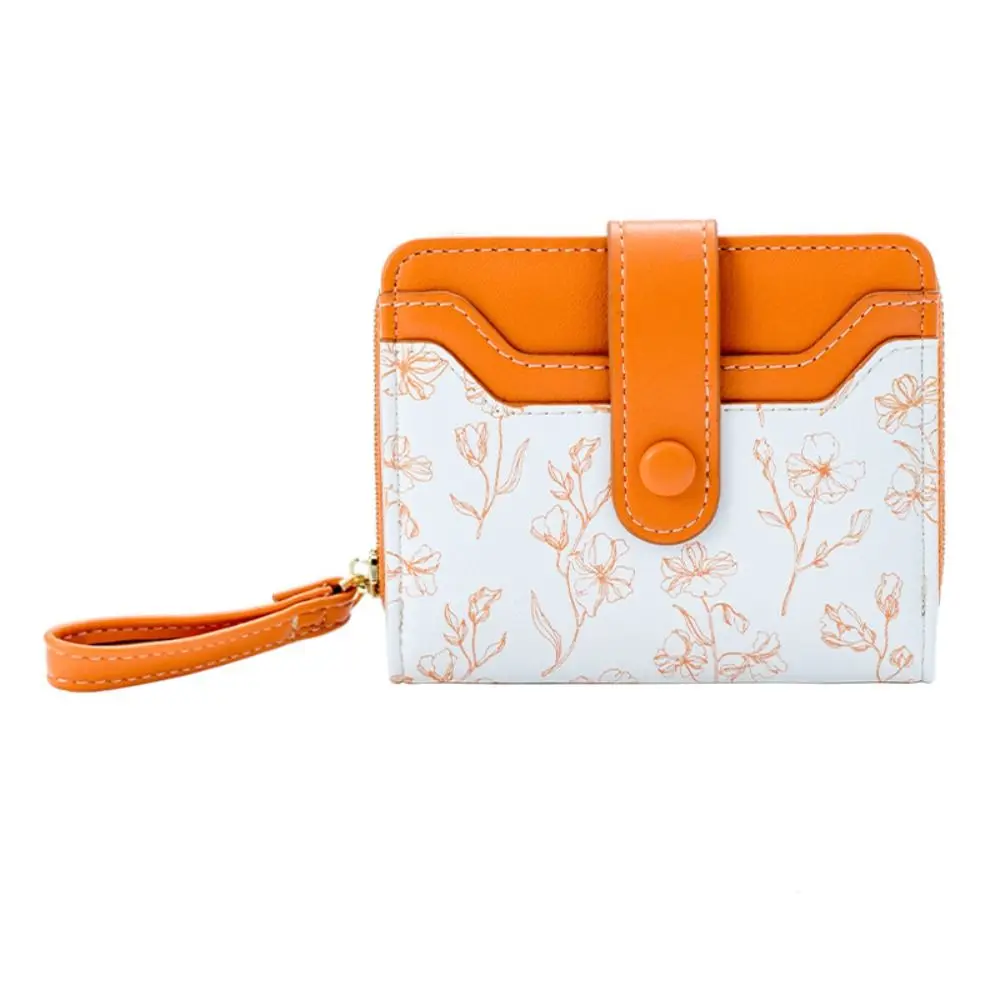 Floral impressão mini bolsa de moedas saco com zíper id cartão de crédito couro do plutônio carteira curta multi função coreano ins moda