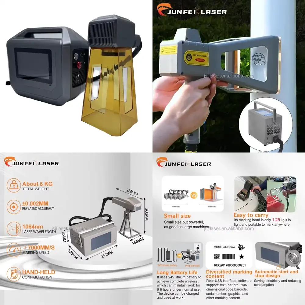 

JUNFEI 20W/30W Auto-Focus Portable Hand Held Marking Machine Engraving for Metal Tyre Resin Custom Logo New Condition