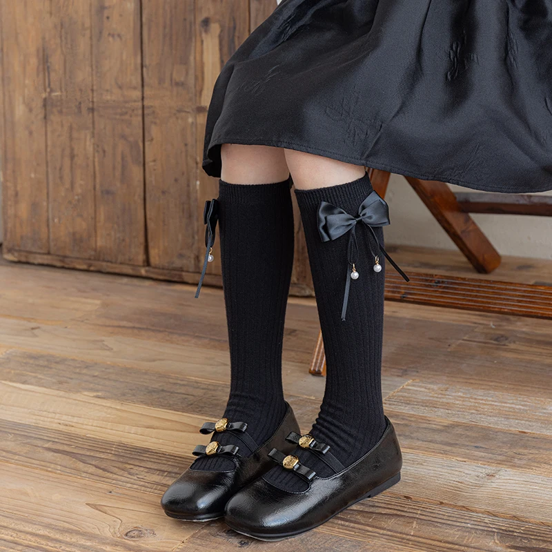 Stylish Girls Cute Calf Hosiery Gentle Princess Appearance Exquisite Pearl Pendant Floating Bow Gentle Stretch Comfort Stockings