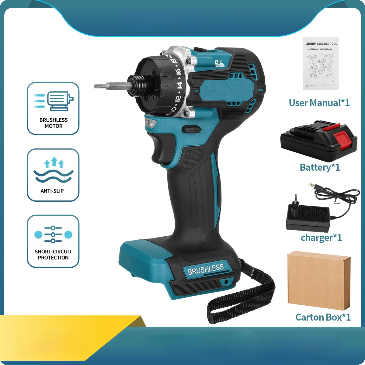 Cordless Brushless Electric Screwdriver Drill, 20+1 Torque Settings, 1/4 Inch 280N.m High Torque Power Tool