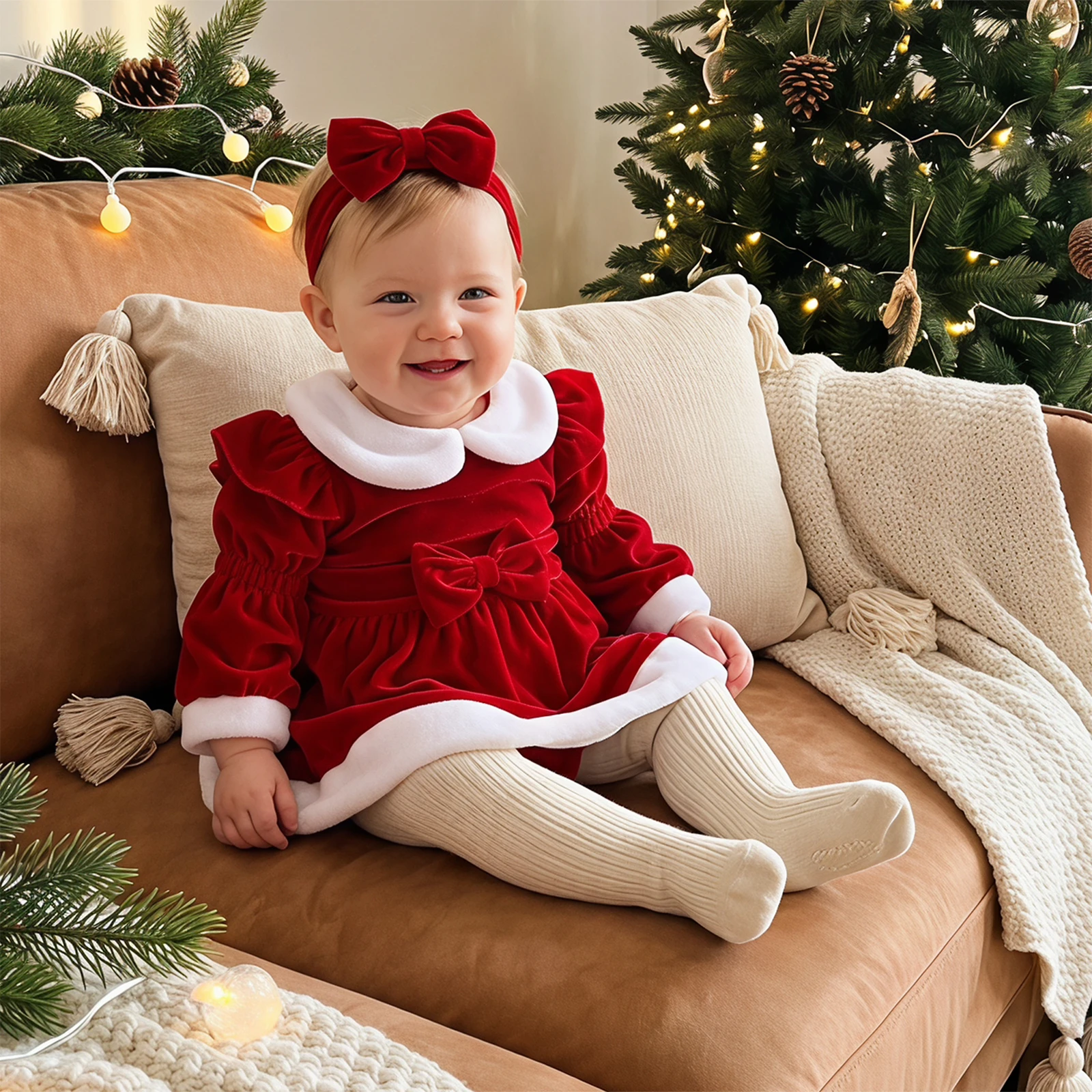 My First Christmas Baby Girl Outfit Newborn Velvet Santa Cute Red Christmas Dress Romper Xmas Clothes