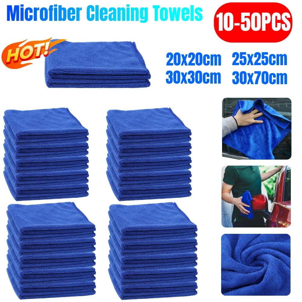 10-50PCS Microfiber Cleaning Towels Soft Car Wash Drying Cloth Towel Auto Detailing Polishing Cloth Household Cleaning Tools