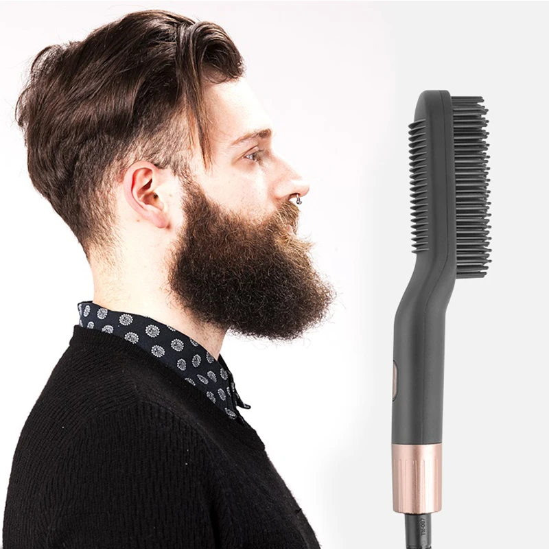 2 In 1 Beard Straightener Straightener ผมความร้อนอย่างรวดเร็วเครา Professional Straightening Comb ไฟฟ้าเคราแปรง