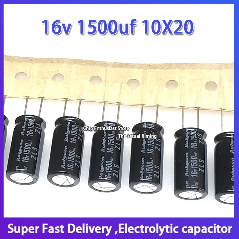 10PCS Rubycon imported aluminum electrolytic capacitor 16v 1500uf 10X20 ruby ZLS high frequency and long life