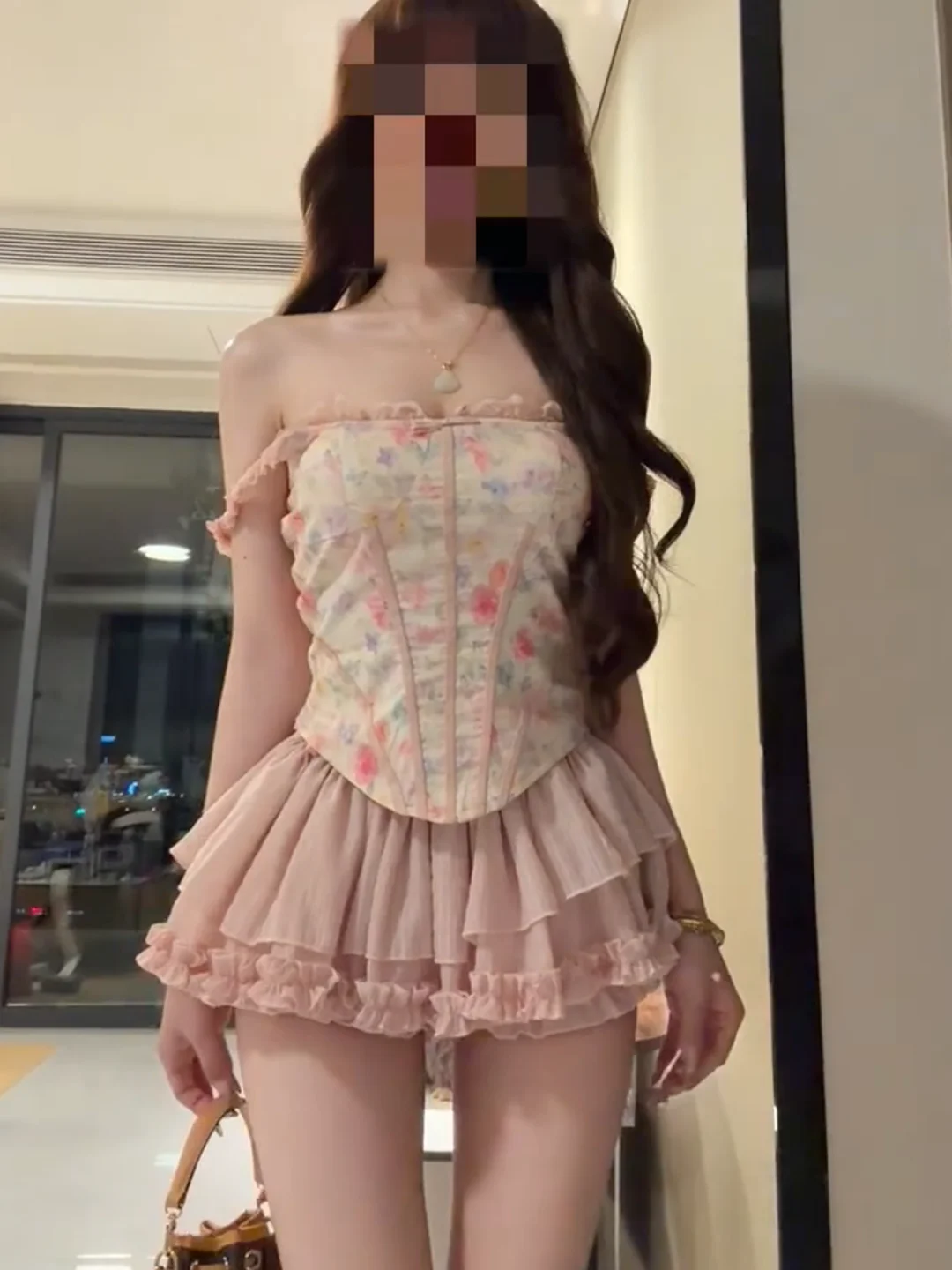 

Sexy Lace Splice Embroidery Fishbone Crop Top And Short Skirt Two Piece Set Summer Pure Desire Fluffy Short Skirt Set