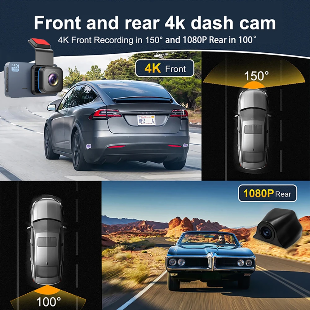 Car Dvr 4K HD Dash Cam Front and Rear Camera for Cars WIFI for Vehicle Video Recorder Rear View Camera Parking Monitor Black Box