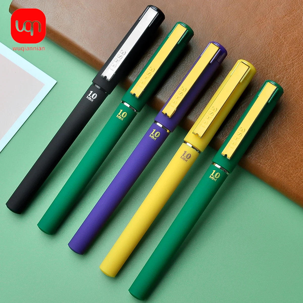 2pcs rollerball pen purple/yellow/green/black ink straight liquid gel pen ballpoint pen school office stationery use