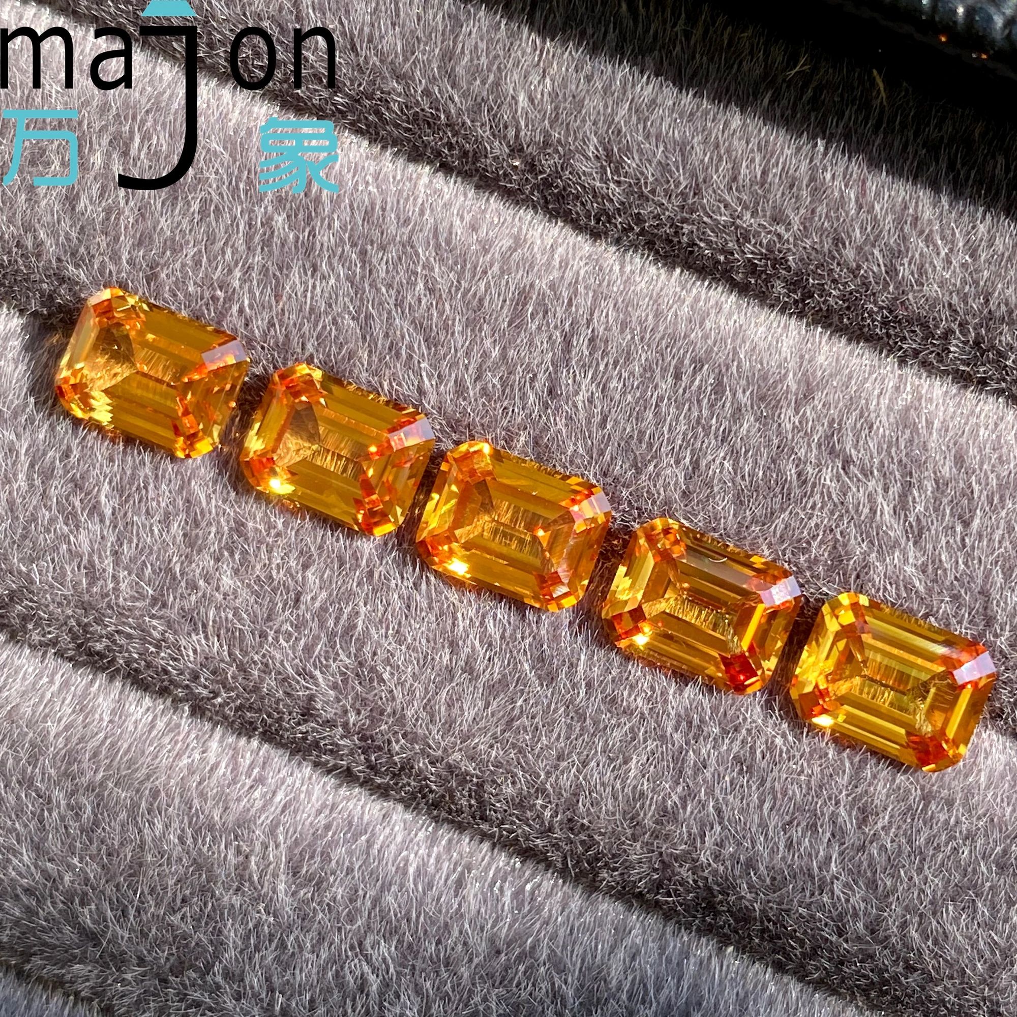 Majon Lab-Grown Sapphire Orange Color Emerald Cut Hand-Cutting for DIY Jewelry Making Selectable Material Certificate Top