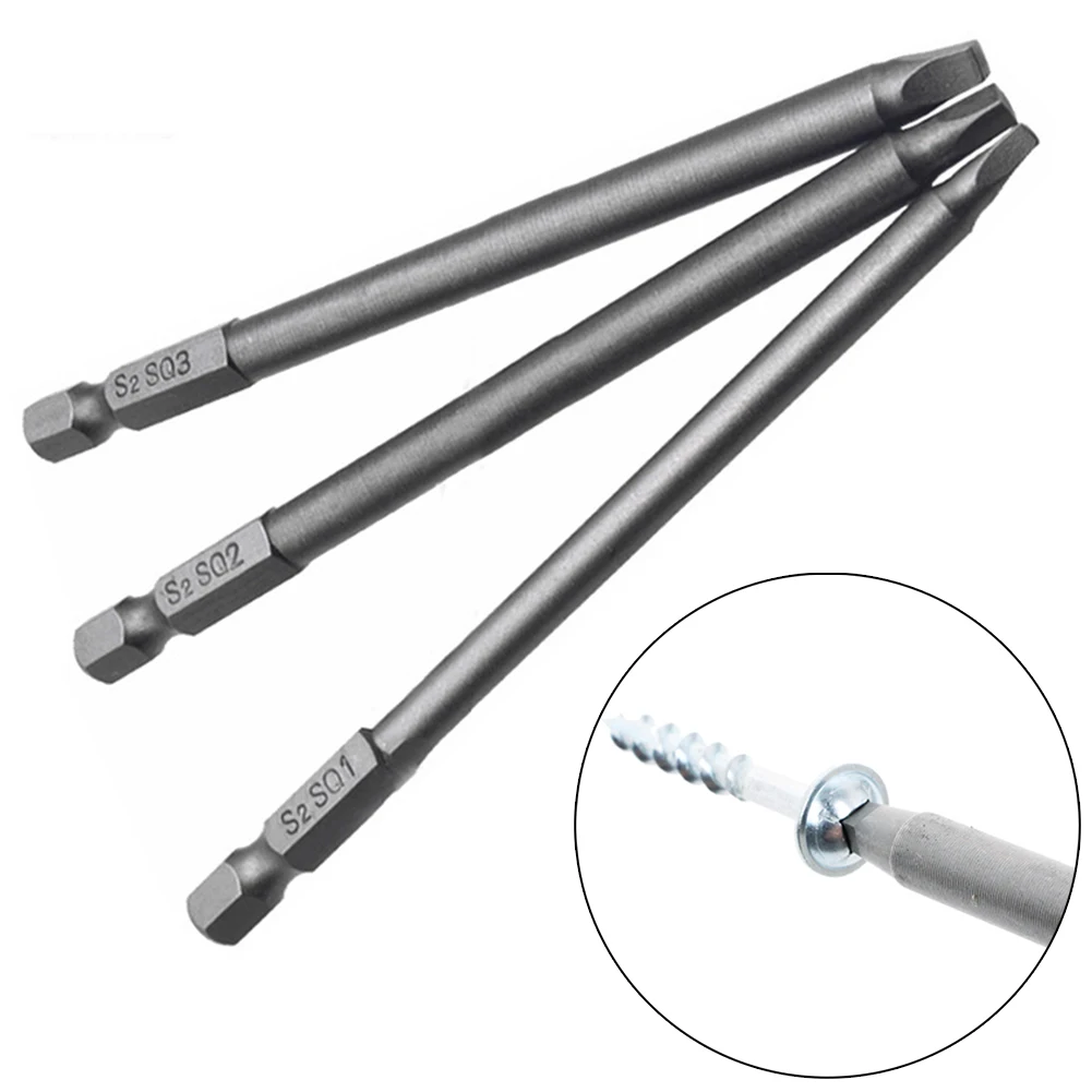 

3pcs Square Driver Bit 100mm SQ1, SQ2, SQ3 Square Head Electric Screwdriver Head Screw Driver Bits For Electric Screwdriver