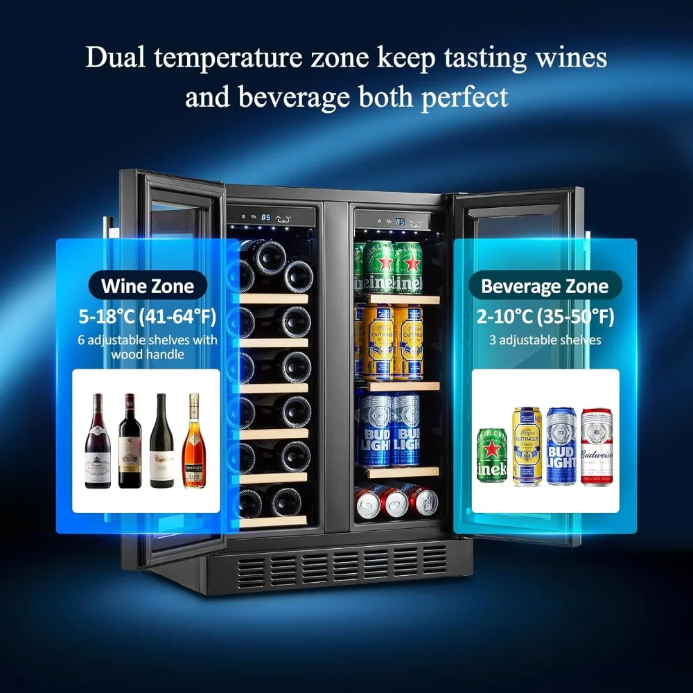 24 Inch Wine and Beverage Cooler, Dual Zone Wine Refrigerator 2 In 1,Freestanding Wine Beverage Fridge,Under Counter